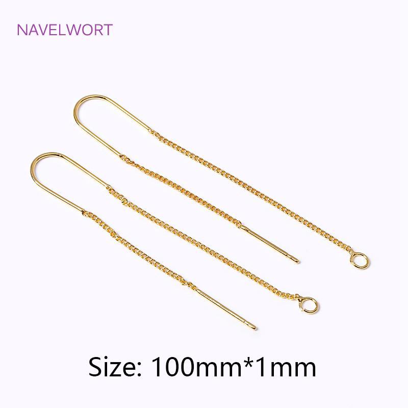 

18K Gold Plated Brass With Center U-Bar And Open Ring Cable Chain Ear Thread Ear Wire Earrings DIY Earring Making Supplies 2 pieces