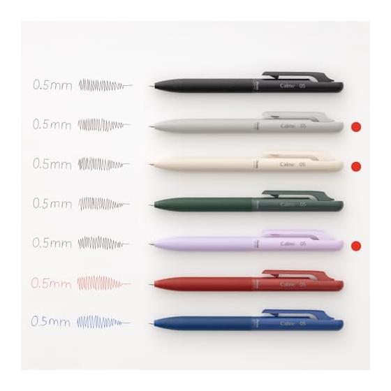 Pentel Calme Oil-Based Ballpoint Pen, 0.5mm, Beige, Gray, Purple, Set of 3, Quiet Knock Design, Minimalist Style