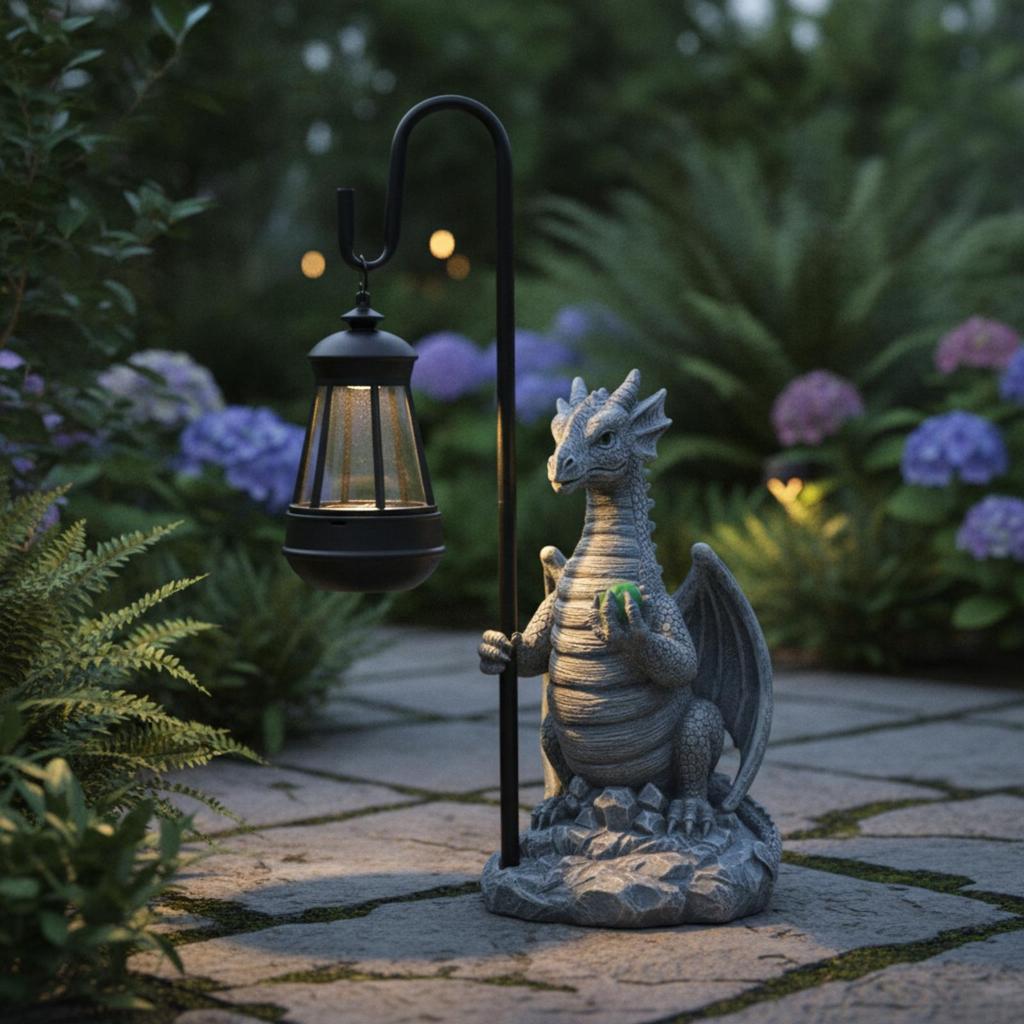 Solar Dragon Garden Statue Light Cordless for Evening Entertaining Areas