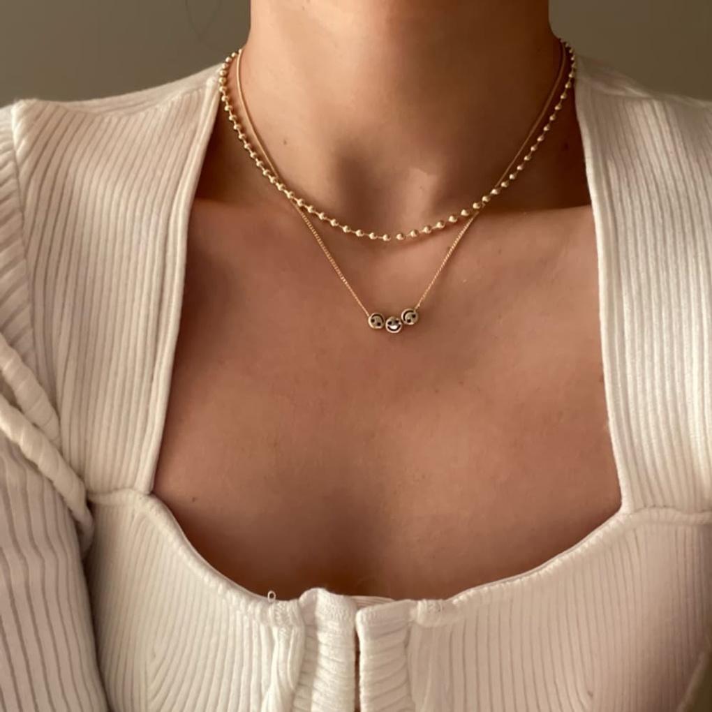 Women's Layered Daily Mini Ball and Smile Necklace