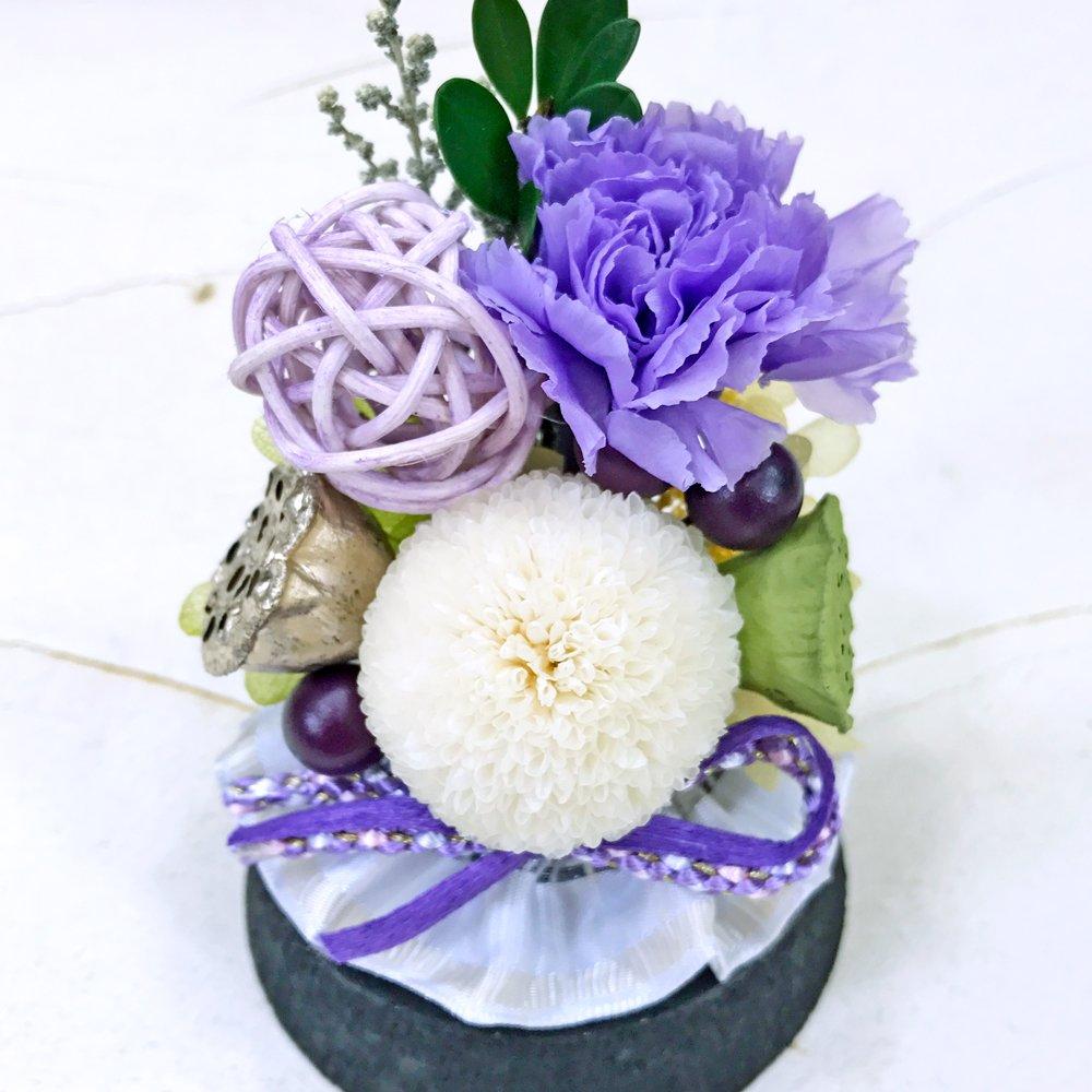 Shion Preserved Flowers In a Cork Glass Dome, Size: 7.5cm Diameter X 14cm High