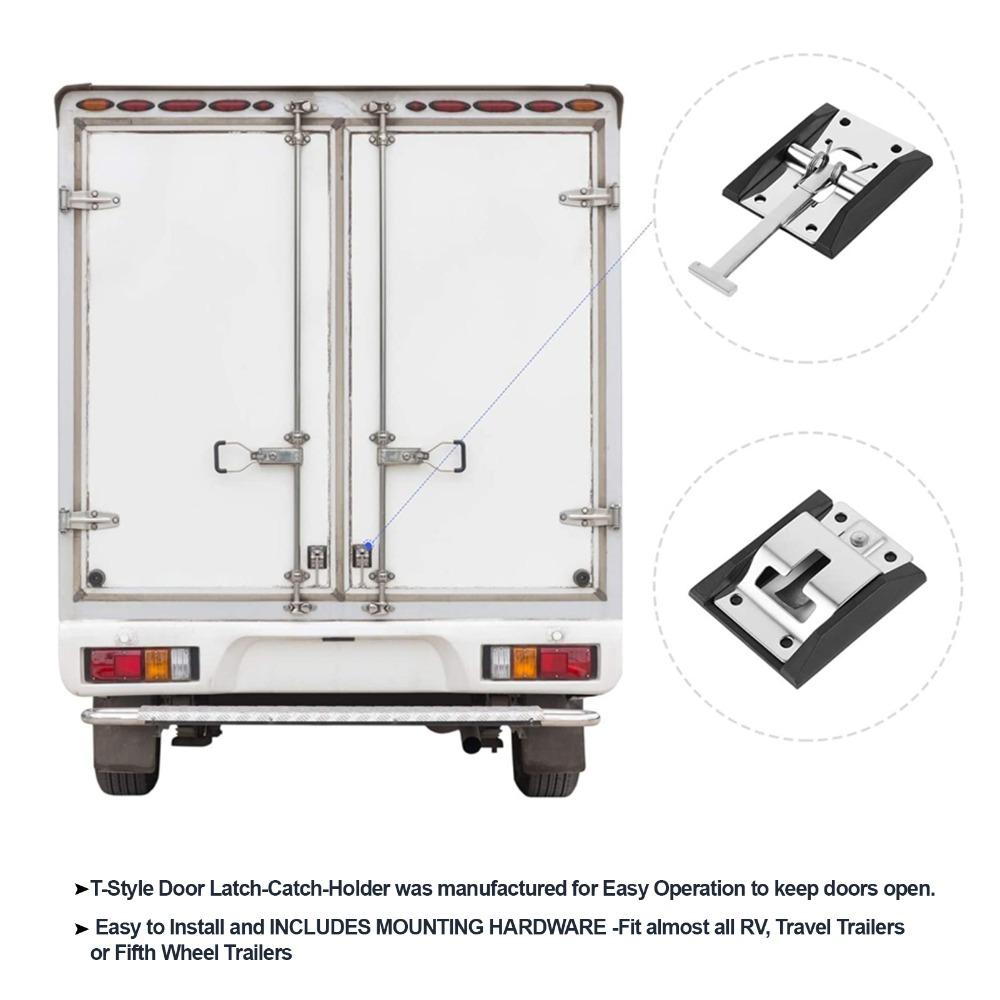 with Screws 304 Stainless Steel Trailer Door Holder Silver Heavy Duty Door Latch T-Style Catch RV Door Holder Travel Trailers