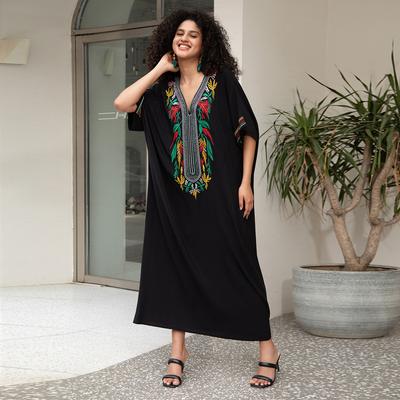 Black Maxi Dresses Women Summer Embroidery Viscose Holiday Cover Ups for Swimwear Beachwear Bathing Suits