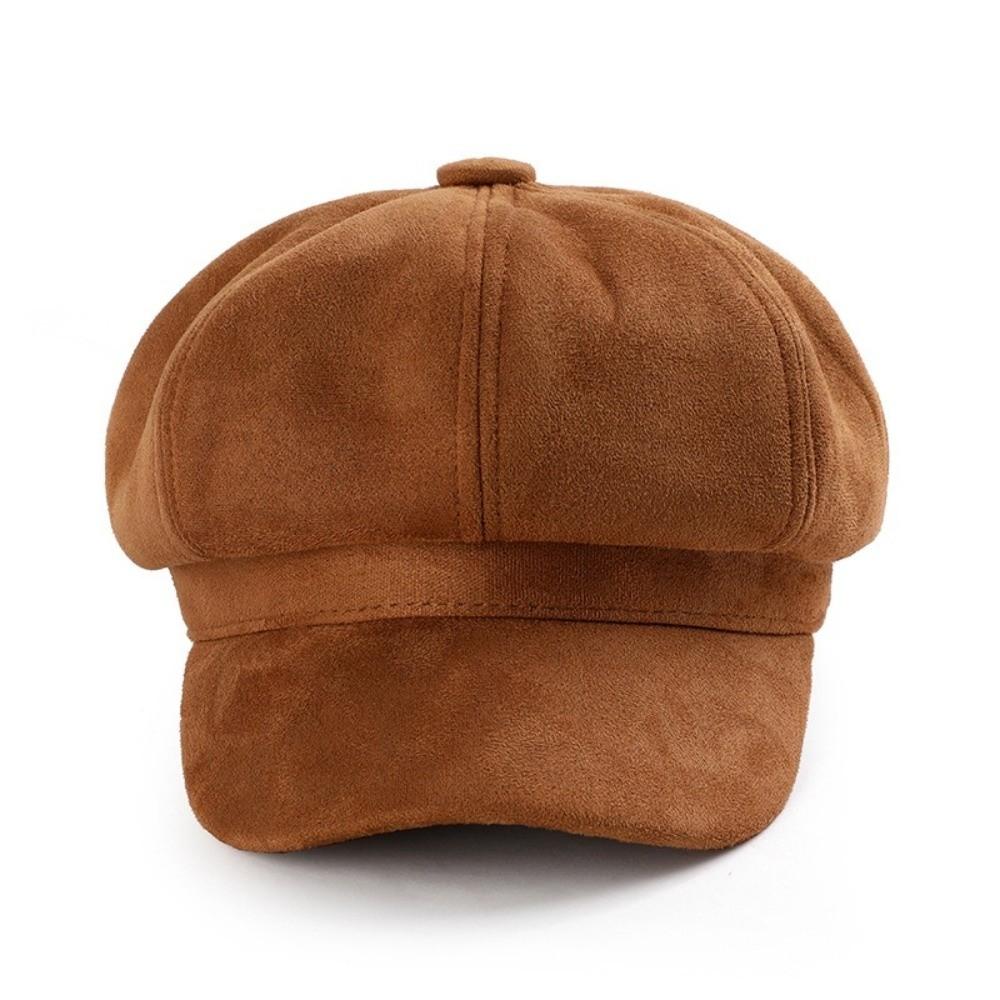 Korean Style Suede Octagonal Hat Solid Color Painter Cap Casual Newsboy Cap  Daily