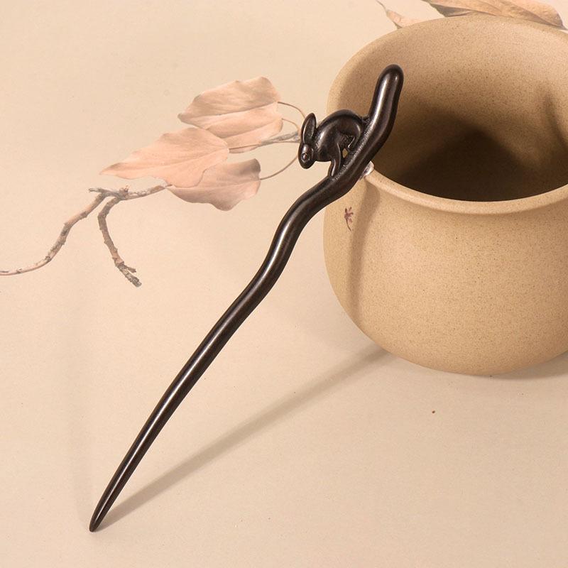Exquisitely Carved Ebony & Sandalwood Hairpin - Ancient Chinese Style Accessory for Updos and Hanfu Headdress