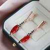 Rose Gold Color Long Drop Earrings For Women Fashion Red With Blue Natural Zircon Accessories Daily Fine Jewelry