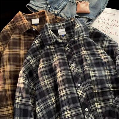 Pánská vintage kostkovaná flanelová košile Oversized s dlouhým rukávem na knoflíky Lehký neformální top pro každodenní nošení