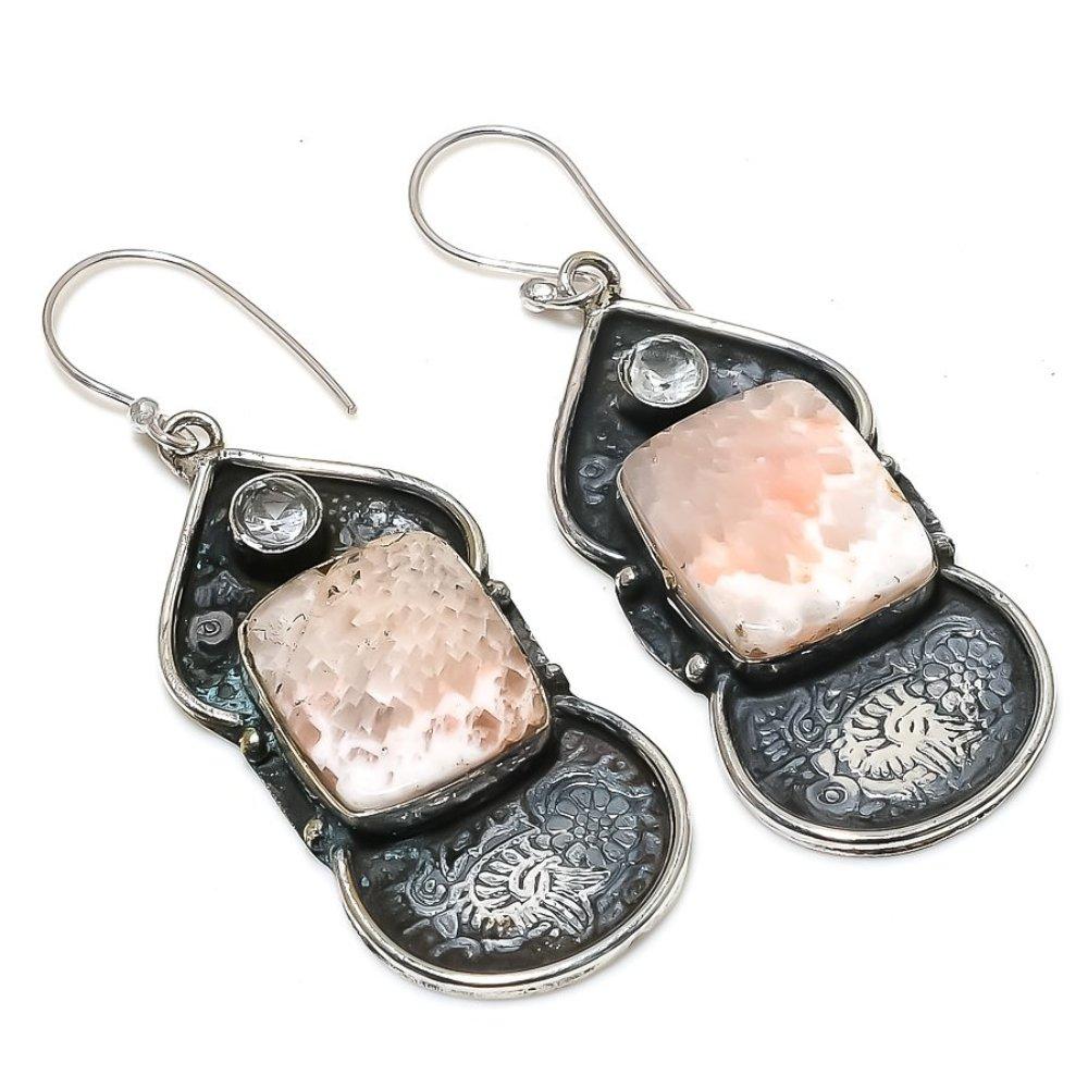 

Серьги из стерлингового серебра 925 пробы с натуральным сколецитом и белым топазом 2,44 дюйма I5K18