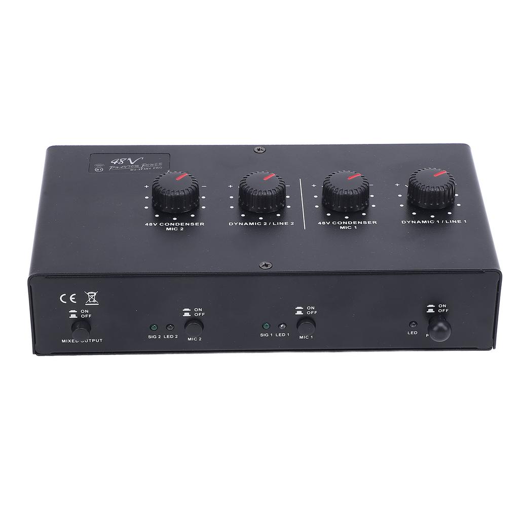2 Channel Microphone Amplifier USB 5V DC Powered 48V Phantom Power Amplifier for Dynamic Condenser Mic Guitar