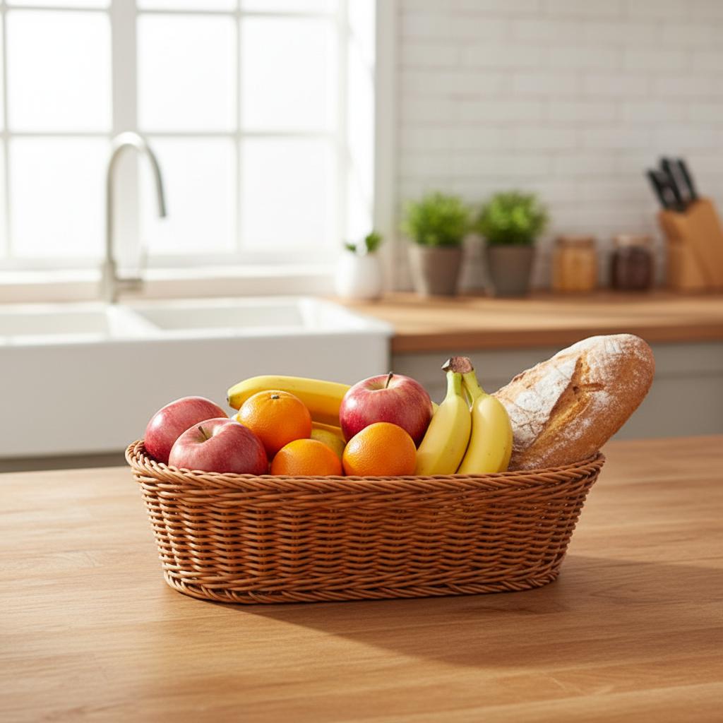 Wicker Storage Basket For Bread Vegetable Fruit Natural Look Organizer