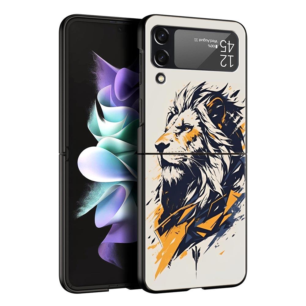 Concise Lion Pattern Phone Case For Samsung Galaxy Z Flip3 Flip4 Flip5 Case Shell For Z Flip 3 4 5 6 7 Hard Folding Cover