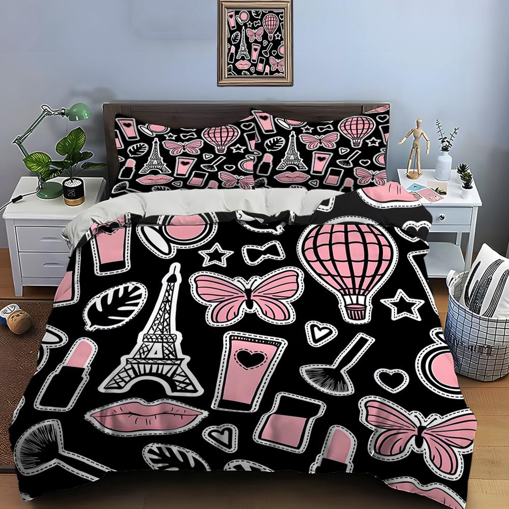 3PC Fashion Make Up Print Bedding Set Duvet Cover 1 Duvet Cover 2 Pillowcases Adult and Children Bedding Set Luxury Girls Gifts