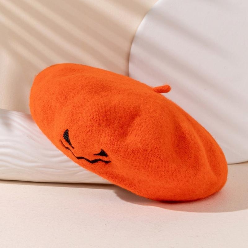Embroidered Halloween Beret for Adults and Teens, Soft Fabric Hat for Party Dressing, Photos, and Fall Wear Style