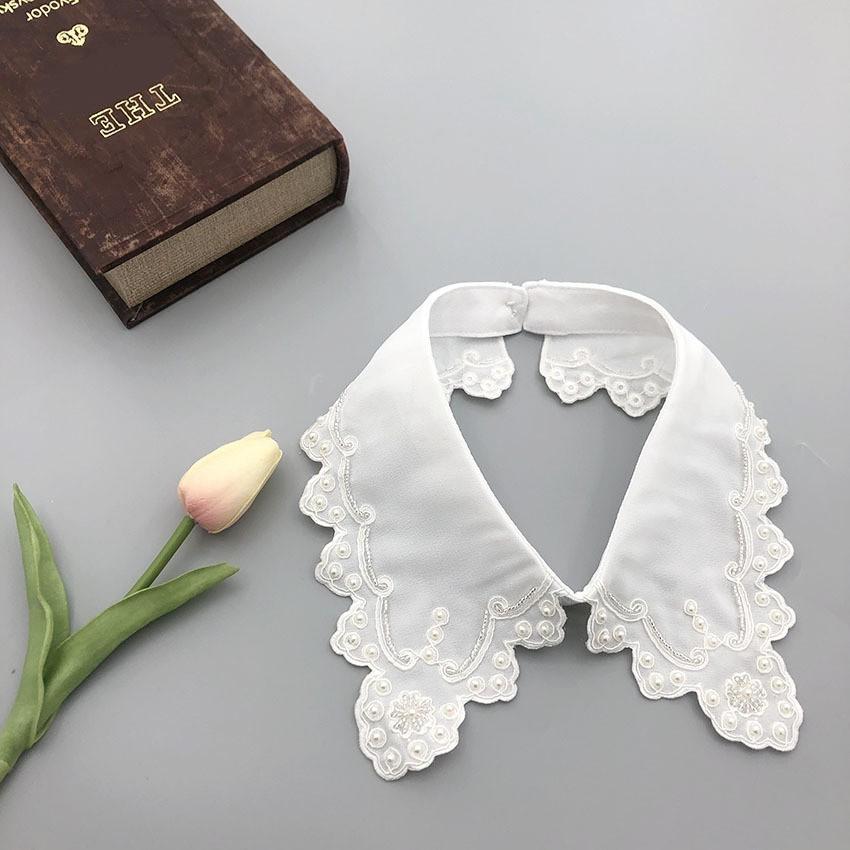 LHY Elegant Detachable Polyester Lace Beaded Fake Collar Shirt Accessory for Women Blouse Half Shirt
