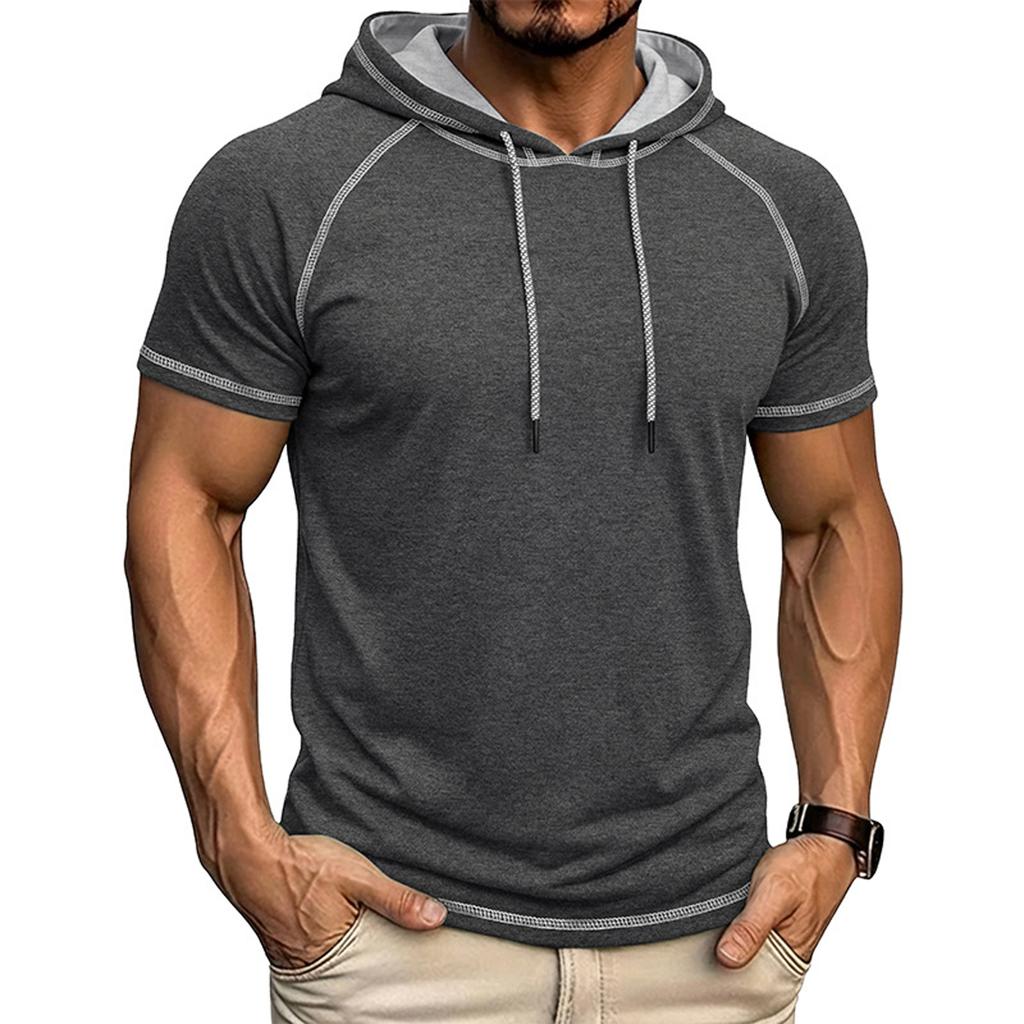 Men's Casual Sports Fitness Hooded Short-sleeved T-shirt