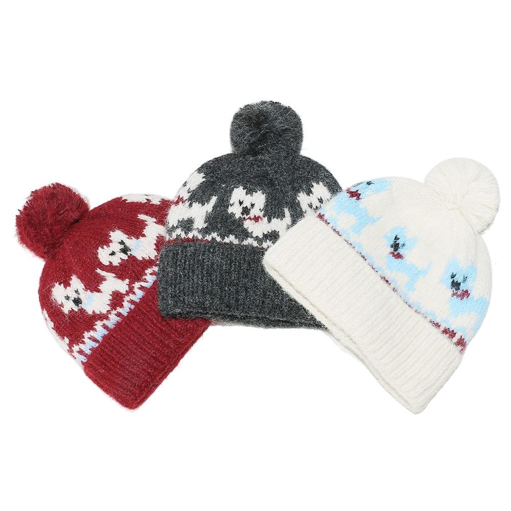 ins Japanese and Korean Trend Knitted Hat Women's Cashmere Blended Pullover Ear Protector Cute Dog Wool Hat 2025