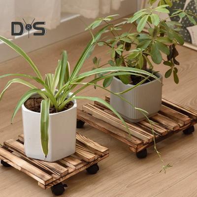 Wooden Plant Stand with Wheels 40 Kg Load Capacity Rolling Plant Caddy Multipurpose Flowerpot Stand with 360° Lockable Casters for Indoor Outdoor