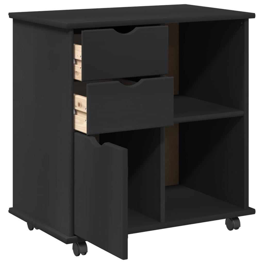 Mobile Cabinet in Black 63.5 x 39 x 65.5 cm Solid Pine Wood