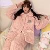 Winter Flannel Warm Nightwear for Young Girl Cardigan Lapel Pajamas Set Coral Fleece Warm Homewear Three-layer Pajamas Set