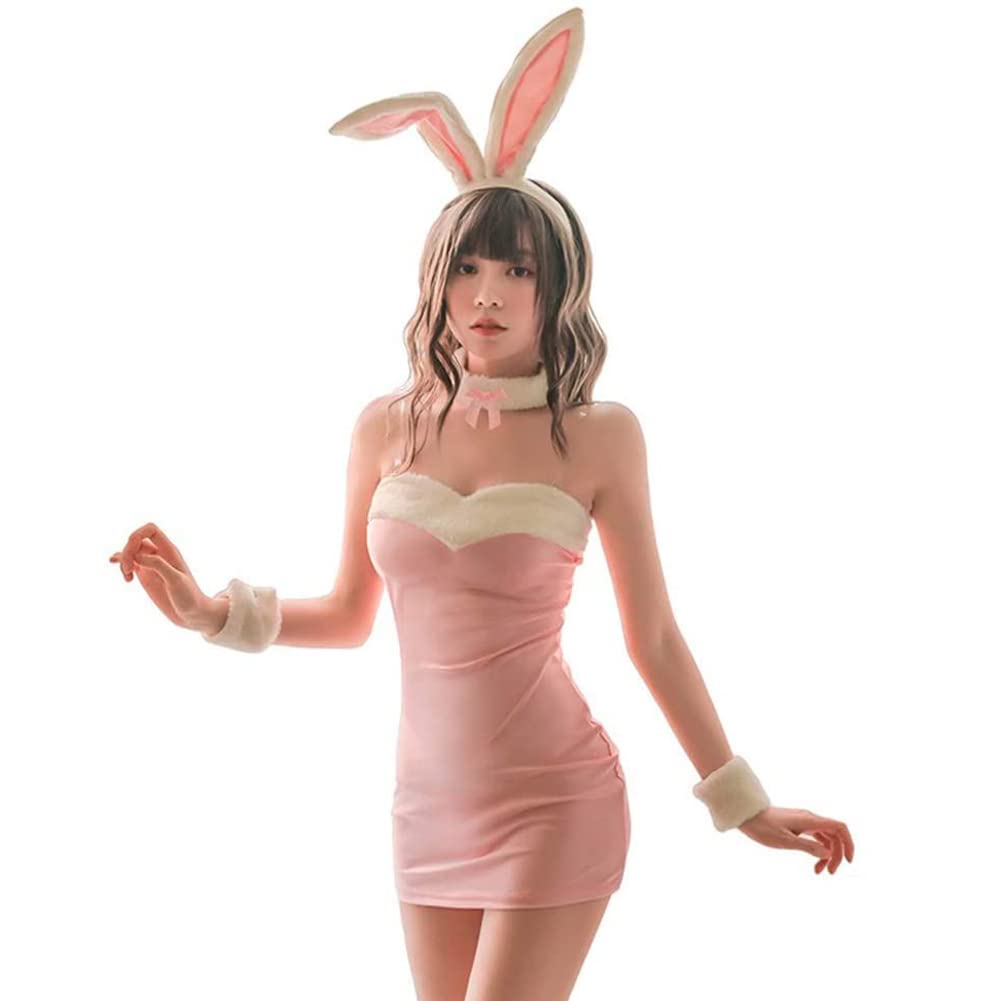 Emfay Bunny Girl Cosplay Sexy Rabbit Costume with Bunny Ears (Pink)