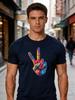 Unisex Crew Neck Tee Colorful Peace Sign Hand Graphic Print Short Sleeve Oversized Male Daily Casual Soft Breathable Basic Wear Top