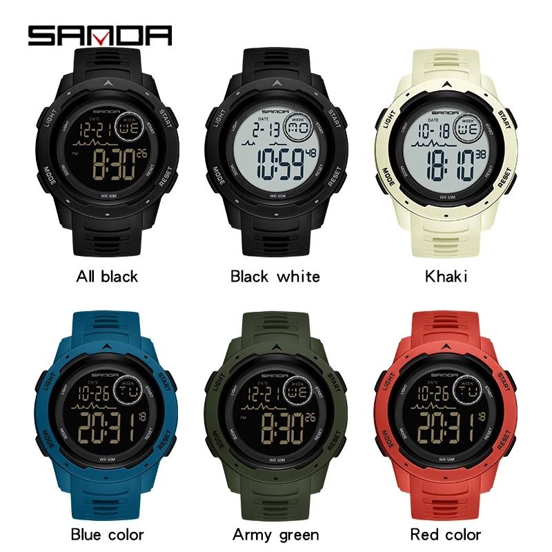 SANDA 2125 Top Brand Sports Men Watches Fashion Countdown Waterproof LED Digital Watch Man Wristwatch