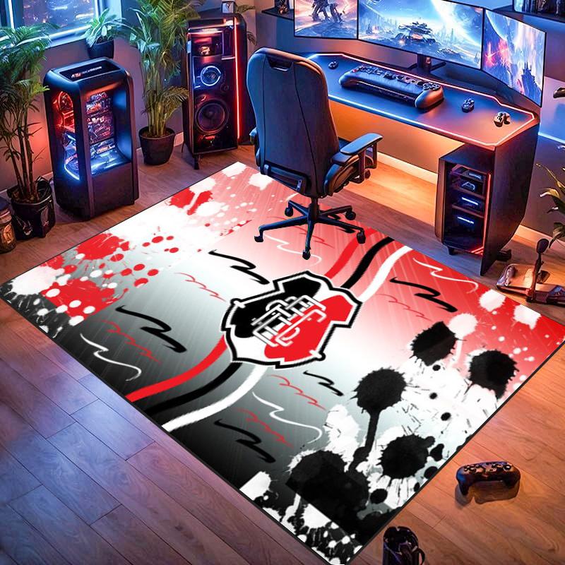 Sao Paulo FC Crest Red Black Splash Graffiti Print Area Rug Brazilian Soccer Fan Non Slip Rectangular Floor Mat Gaming Room Home Decor Rug