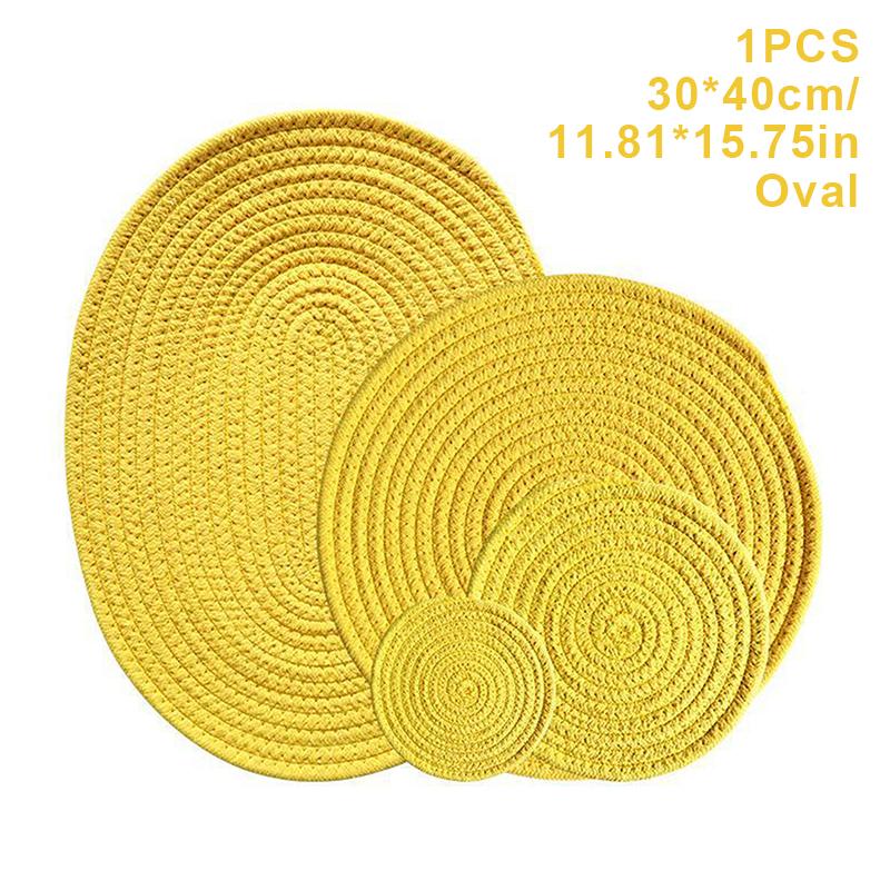Natural Table Mat Insulation Pad Soft Heat Insulation Japanese Style Non-Slip Cotton Simple Oval Woven Mat Kitchen Supplies