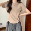 Round Neck Short Sleeves Straight Shoulder Slimming Fish Bone Shirt New Summer Irregular Base T-shirt Women's Top