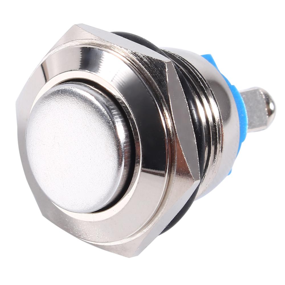 Horn Switch Engine Starter Round Button Switch 12V 16mm Car Waterproof Momentary Metal Push Button ON OFF Horn Switch SilverSwitches Seat 3