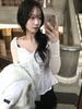 Spring 2026 Women's Slim French Bow Satin Bandeau Chiffon Shirt