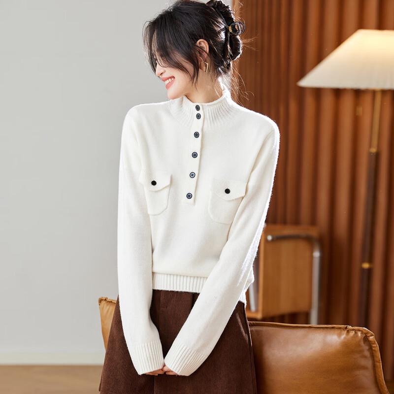 Chic Women's 100% Wool Semi-High Neck Knit Sweater