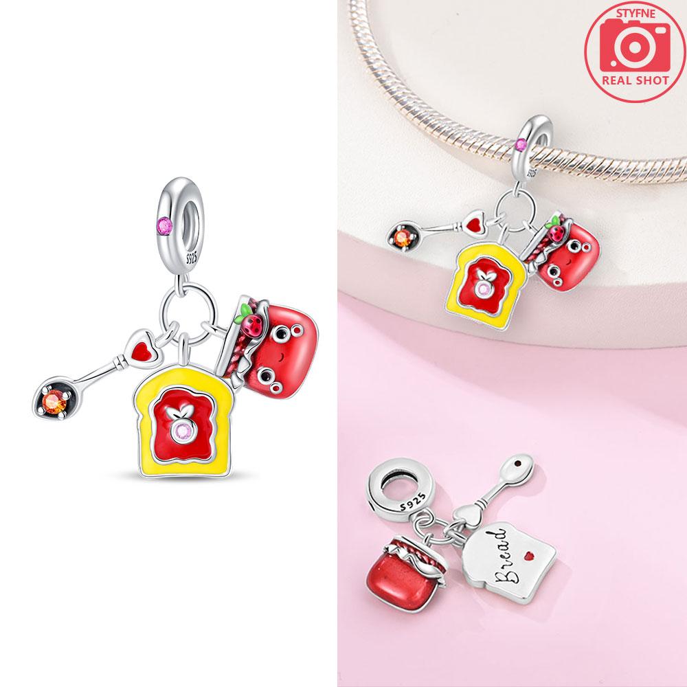 

925 Silver Pink Toaster Beads Fruit Avocado Coffee Charms Pendant Fit Bracelet Woman DIY Jewelry Exquisite Gifts Making