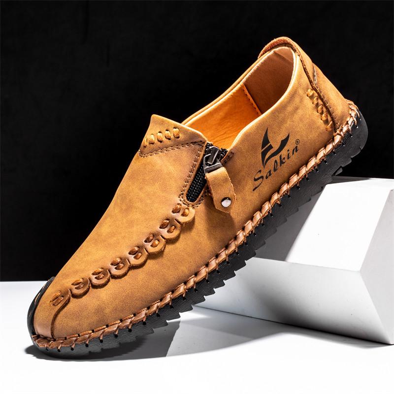 Retro Leather Casual Shoes For Man Green Suede Loafers Big Size 48 Quality Handmade Sewing Flat Shoes Man Driving Shoes Moccasin