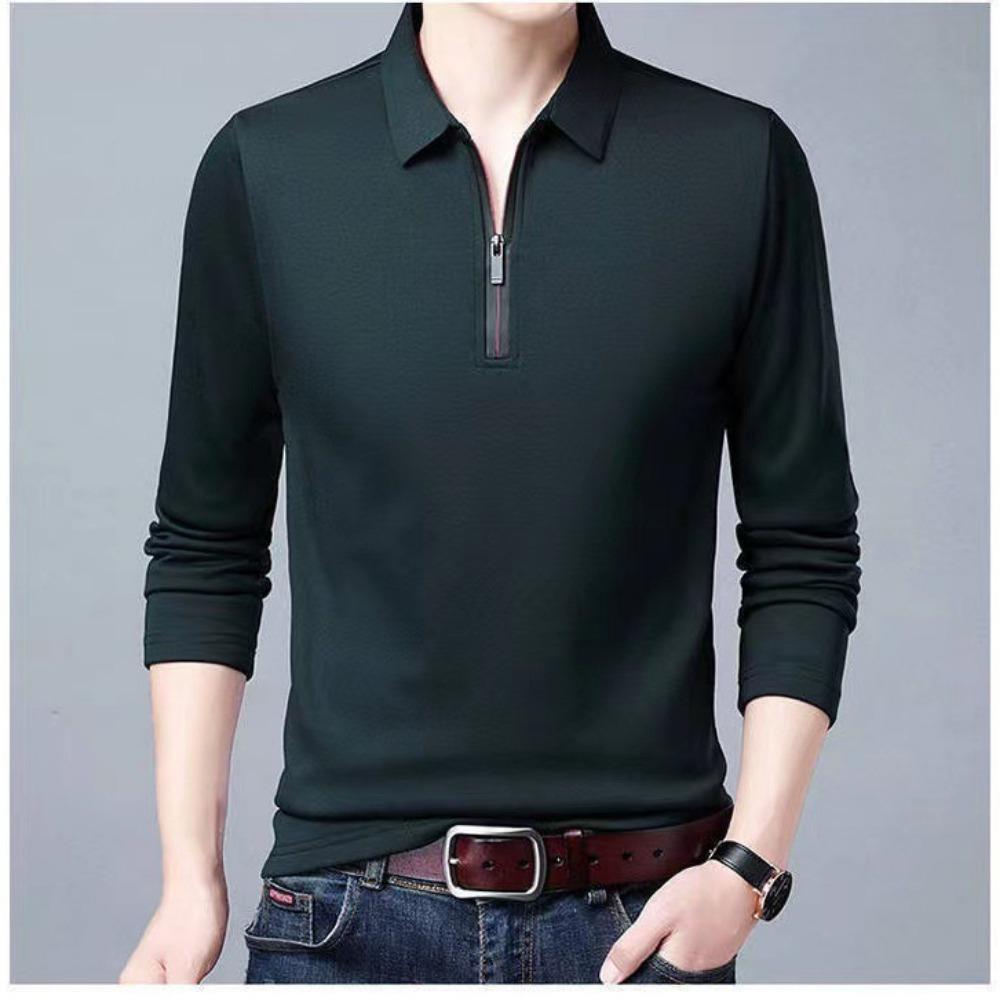 Men's Casual Long Sleeve Polo Shirt With Thick Fabric, And Ribbed Cuffs, Spring/Autumn Fashion