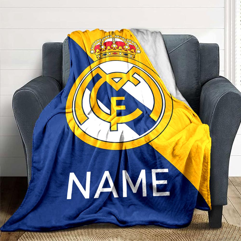Custom Name Real Madrid Crest blanket for Couch & Bed, Plush Cozy Fuzzy Blanket Super Soft & Warm Blankets for Fall and Winter. 0908264