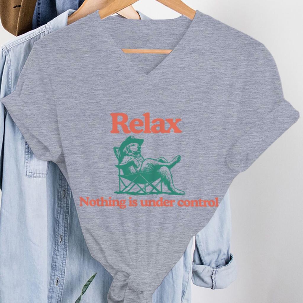 Golden Retriever Vintage Shirt Relax Nothing Is Under Control Golden Mom Tshirts Vneck Women Clothing Fashion Casual Tops
