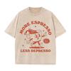 2026 More Espresso Less Depresso Vintage Cartoon Coffee Cup Graphic Beige Washed T Shirt Funny Coffee Lover Casual Oversized Uni