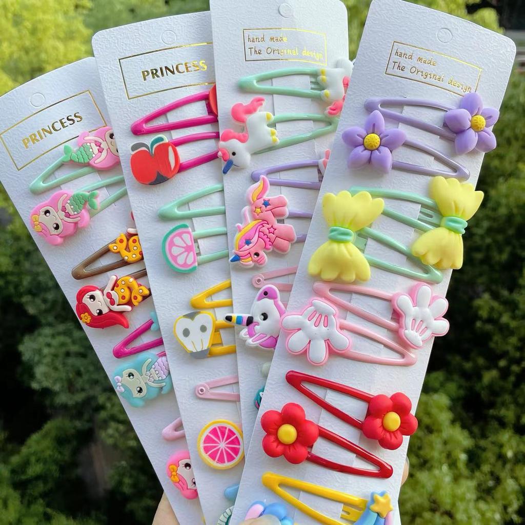 PL 2021 Cute 10 Pcs/set Cartoon Hair Clips for Baby Girl Hairclip Flower Fruit Hair Pins Kids Hair Accessories Gift