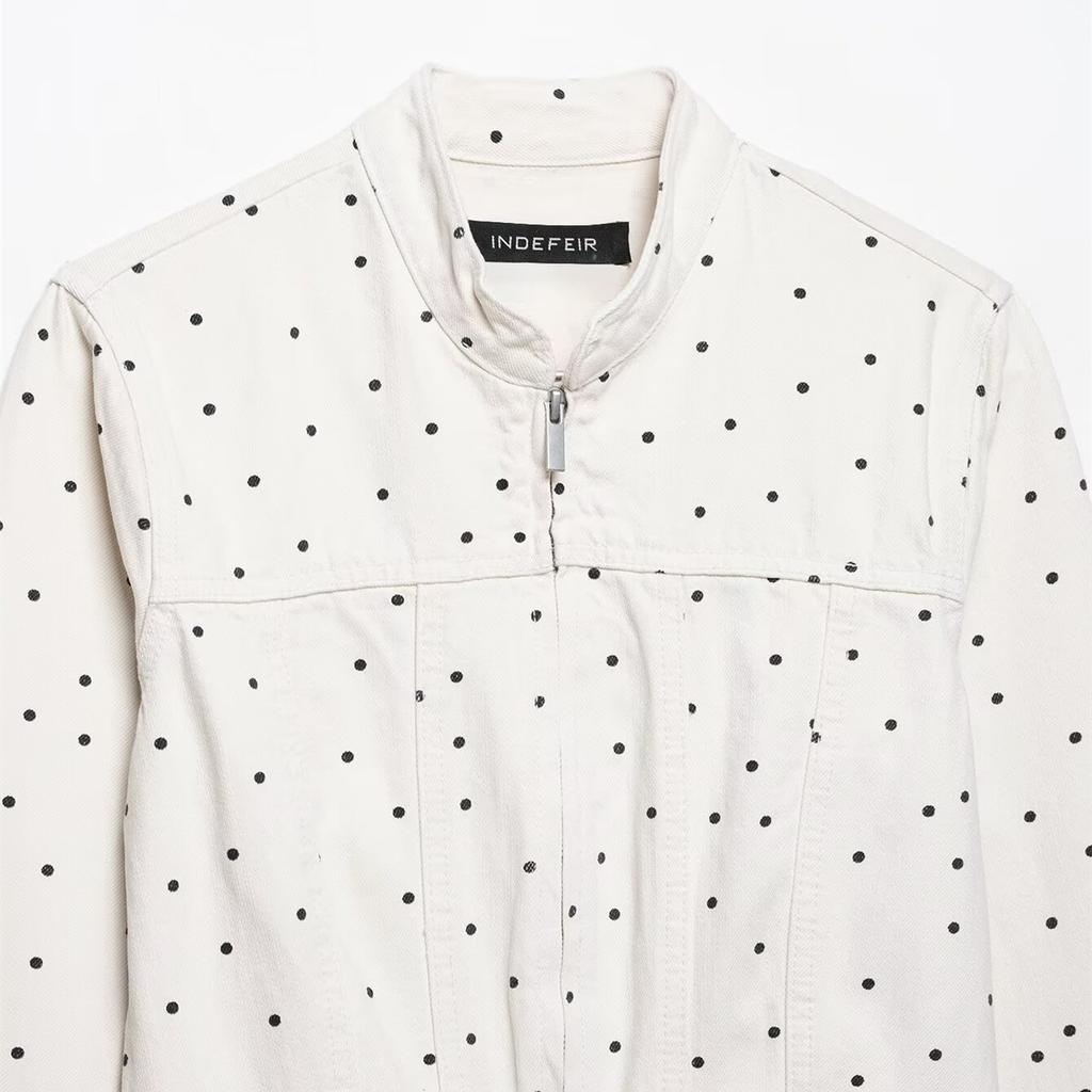 New stand-up collar short slim polka dot short zipper jacket 0250071