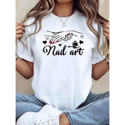 Nail Art Manicure Hand Print Women'S T-Shirt Nail Salon Work Daily Outing Top Gentle Delicate Style Short Sleeve Career Vibe Tee