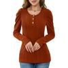 YYFS Moda Donna Casual Primavera Autunno Tinta Unita Stampa Manica Lunga Scollo a U Bluse e Camicie