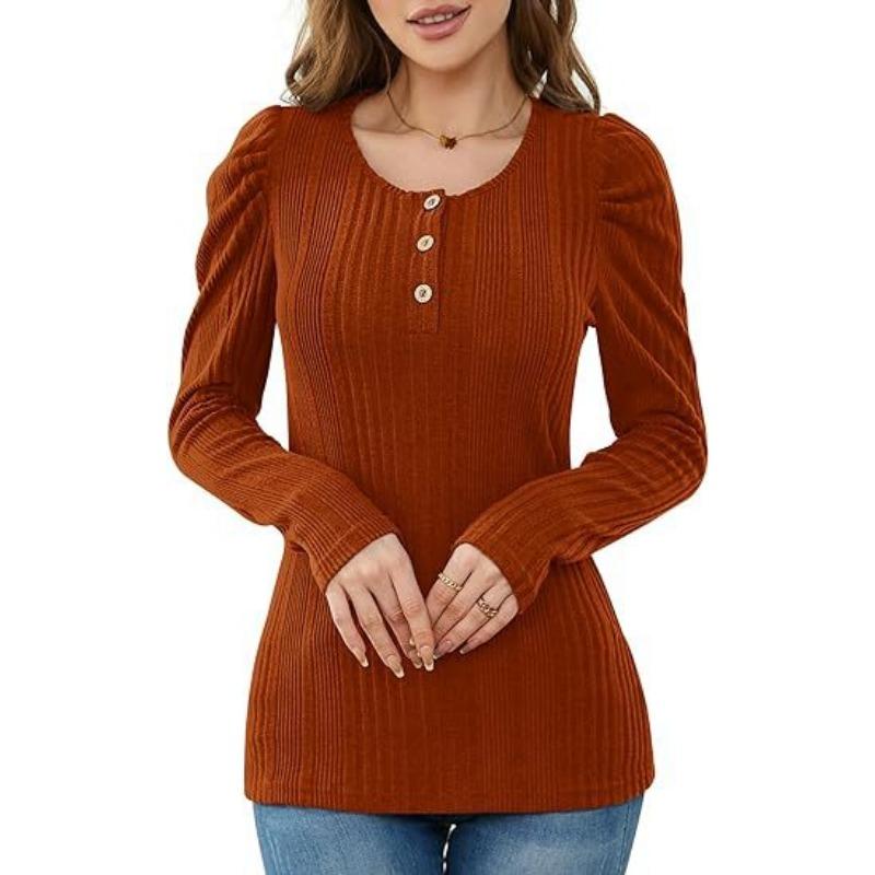 YYFS Women's Fashion Casual Spring Fall Solid Color Print Long Sleeve U-Neck Blouses & Shirts