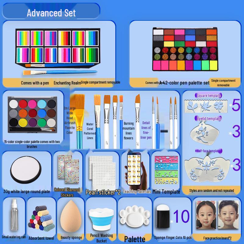 MengHui 12-Color Kids' Face Paint Set - Water-Soluble Body & Stage Makeup