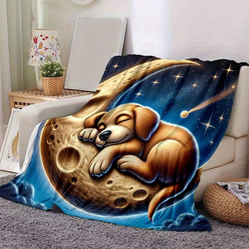 1pc. Cute Puppy Sleeping on Crescent Moon Blanket - Perfect for Home, Office, Outdoor Use, Gift Idea, Suitable for All Seasonsz041761