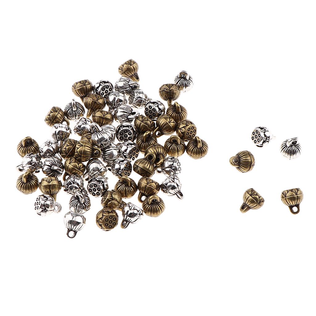 60Pcs Bronze and Silver Lotus Seed Charms Pendants Jewelry Making Findings