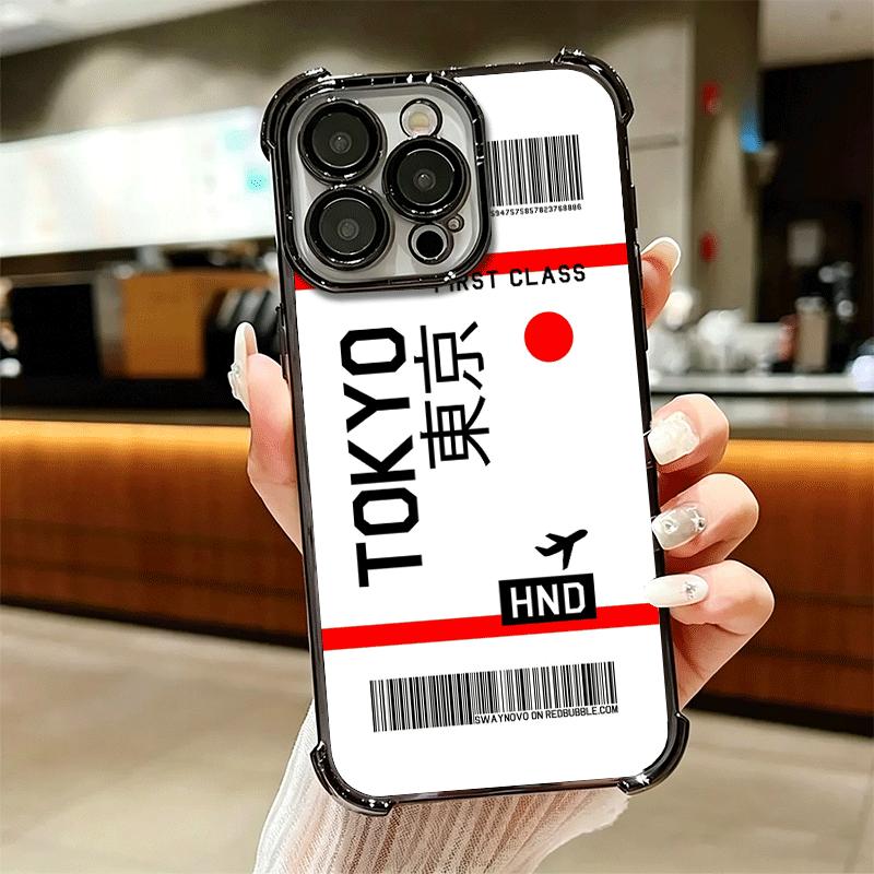 Travel Air Ticket Label Soft Phone Case For iPhone 15 16 17 Air 14 Pro Max 16E Plus 13 12 Mini Plating Anti-Fall Fundas