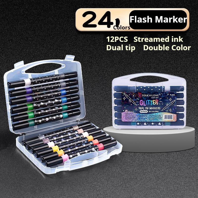 12-48 Pcs Dual Tip Glitter Acrylic Markers 24/48/96 Colors Fine-tip Metallic Art Markers Paint Pens Set for Rock Painting Stone