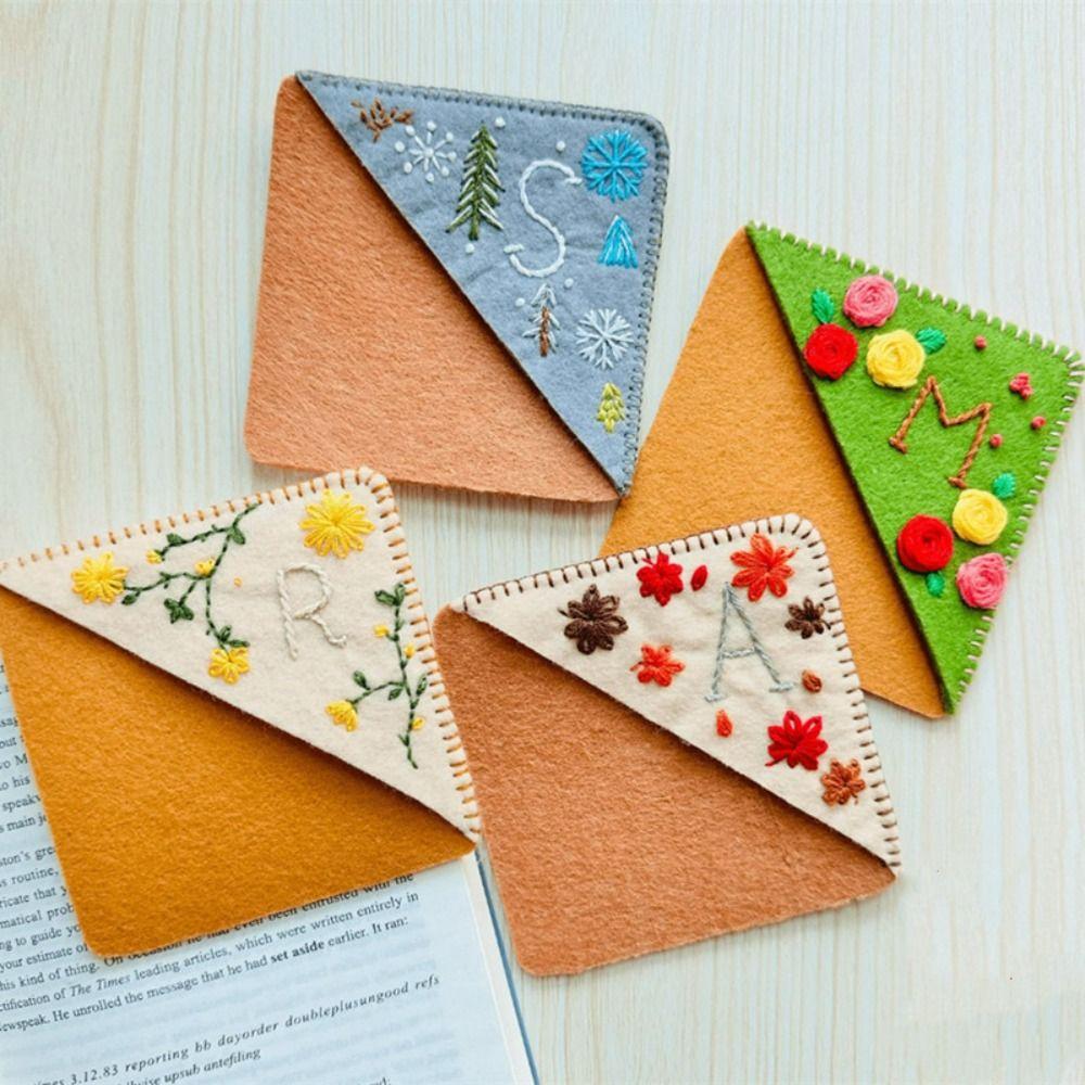 Flower Letter Embroidery Stitched Felt Corner Bookmark Felt Book Marker Clip Gift