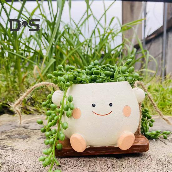 RDAHSUEHH Vaso da fiori sospeso, in resina, con faccina sorridente, cactus, piante grasse, unico vaso per piante grasse, per casa, ufficio, balcone, giardino